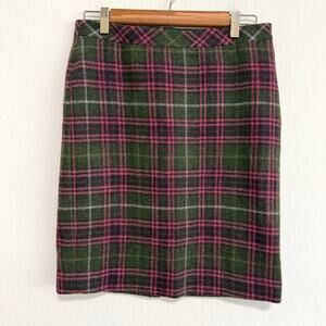 LL Bean Favorite Fit Plaid Skirt 6 Green Pink Heritage Preppy Dark Academia Wool